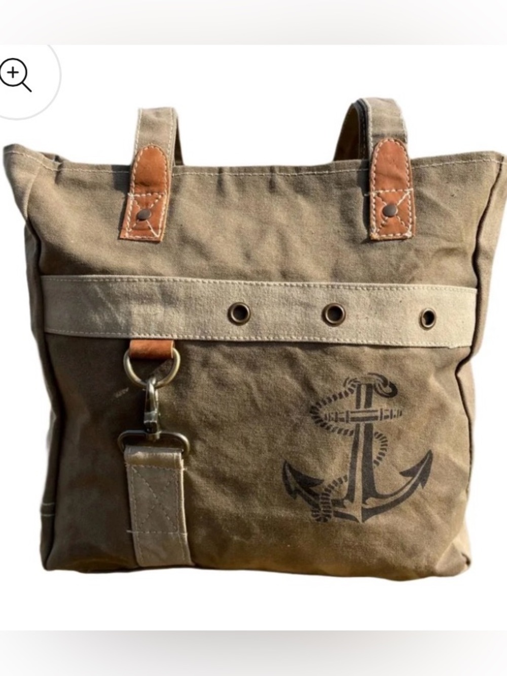 UPCYCLED Military Canvas Shoulder Bag: Navy, Nautical Anchor Tote